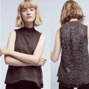 Anthropologie Moth Gray Sleeveless Mock Neck Sweater X (NWT)